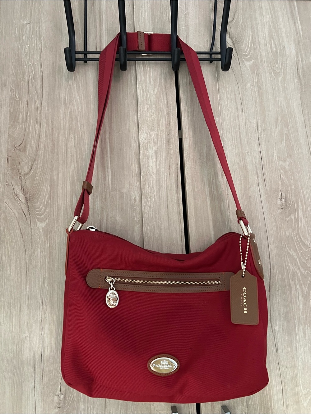 Coach Sawyer Crossbody Bag in Red Canvas with Leather Trim